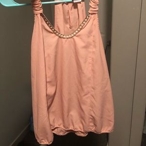 Peach w/ diamonds on collar blouse